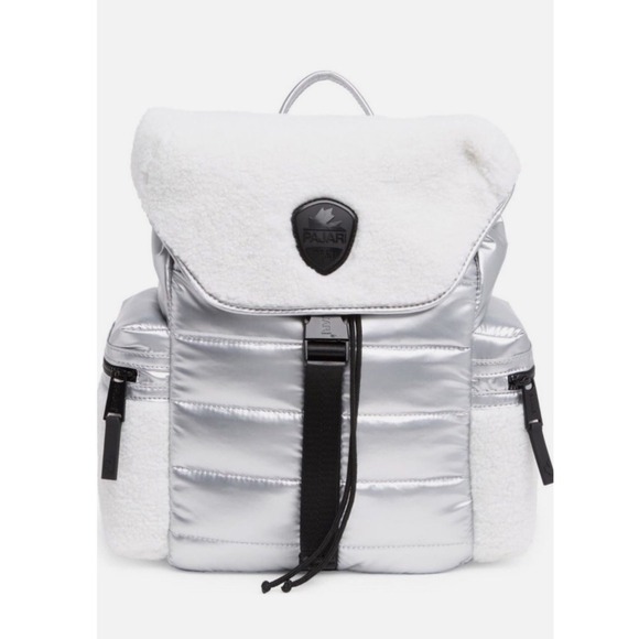 Pajar Quilted Backpack Silver Metallic Faux Shearling Trim Accents - Picture 1 of 8